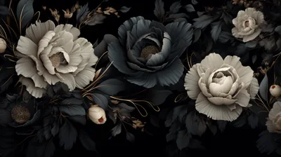 Dark Baroque Roses in Cream and Black HD Wallpaper