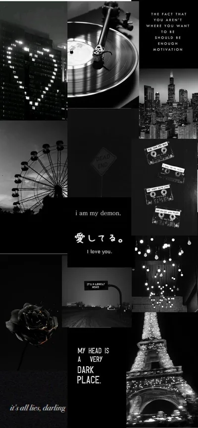 Black Aesthetic Collage with Quotes HD Phone Wallpaper