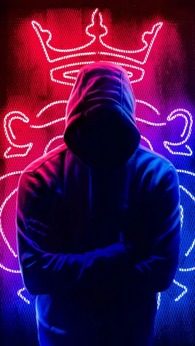 Hooded Boy in Front of a Neon Crown HD Phone Wallpaper