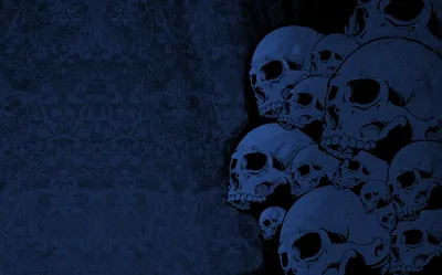 Blue Skull Pile on Patterned Dark HD Wallpaper