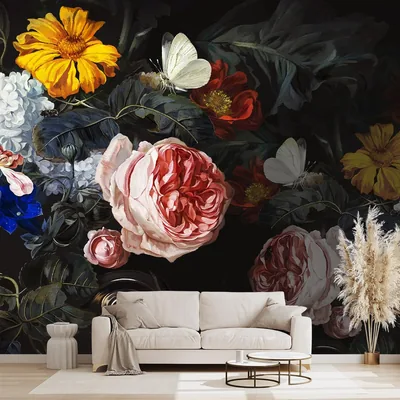 Black Vintage Floral Wallpaper