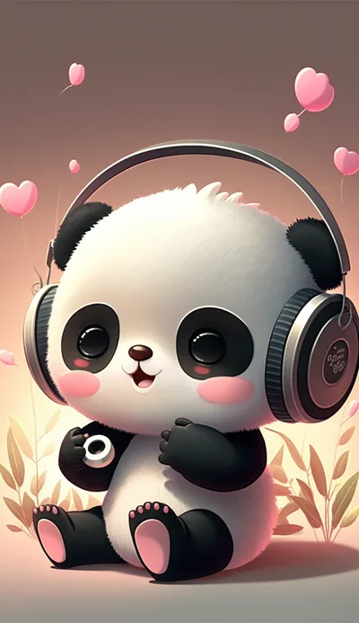 Cute Panda Bear Drawing with Heart Balloon