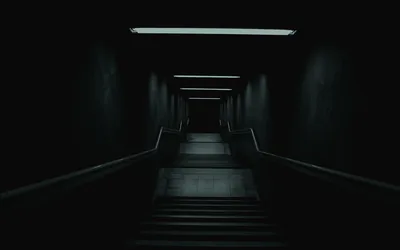 Dark Stairwell Under a Strip Light HD Wallpaper