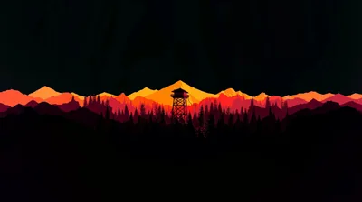 Lookout Tower Silhouette at Sunset HD Wallpaper