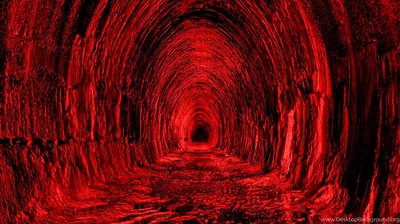 Red Lit Stone Tunnel HD Wallpaper