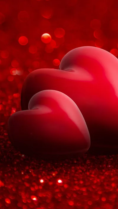 Glossy Red Hearts on Glitter HD Phone Wallpaper