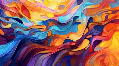 Painted Waves in Orange and Blue HD Wallpaper