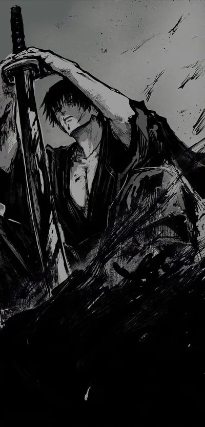 Ink Brush Samurai Drawing His Sword HD Phone Wallpaper