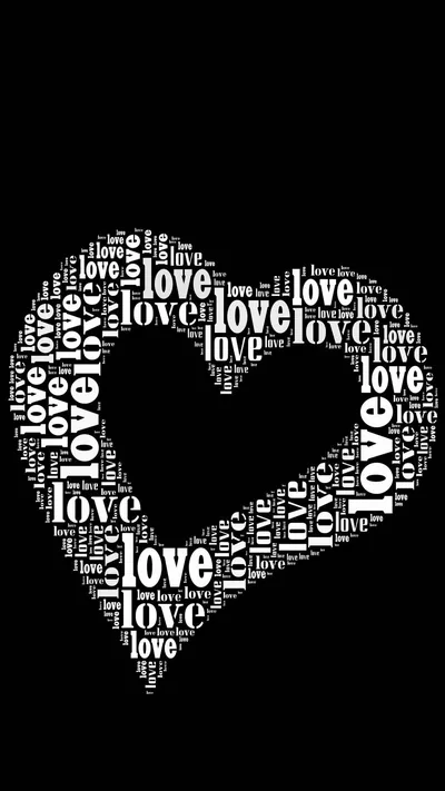 Heart Built from Repeated Love Text HD Phone Wallpaper