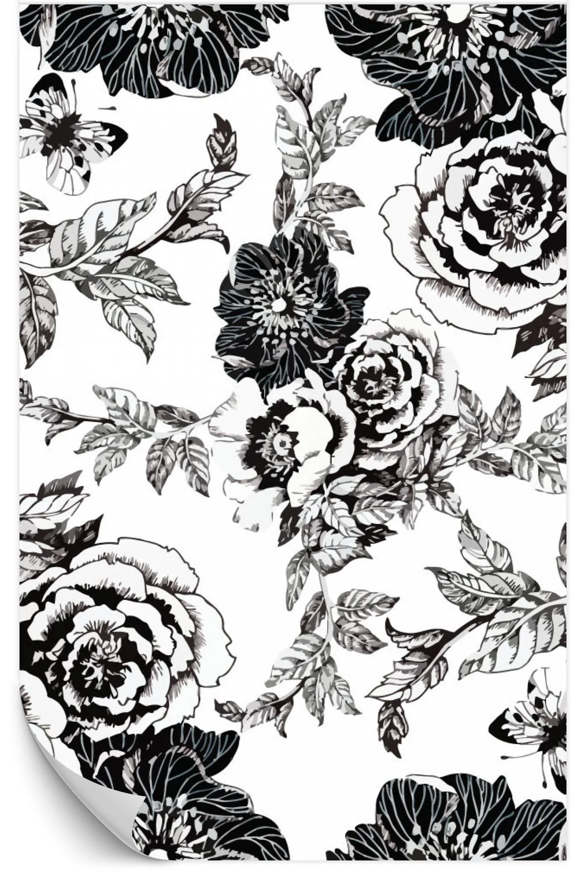 Black and White Floral Sketch Wallpaper custom wallpapers Worldwide shipping