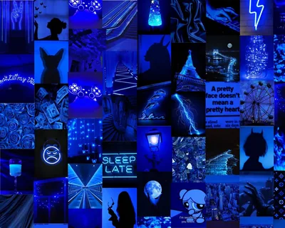 Dark blue aesthetic Wall Collage kit digital