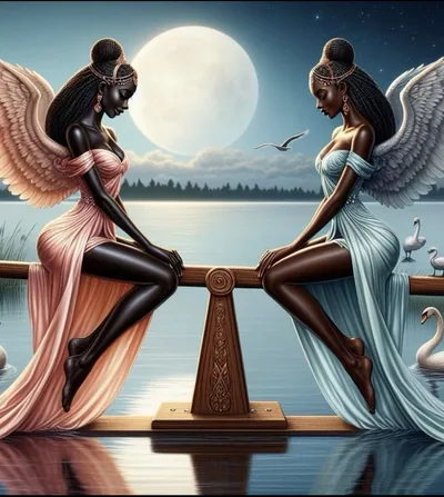 Winged Women on a Seesaw by Moonlight HD Phone Wallpaper