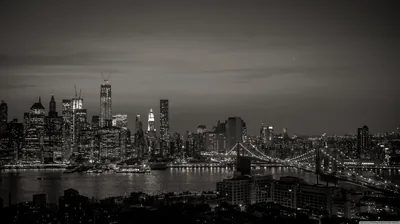 City and Bridge at Night in Sepia HD Wallpaper