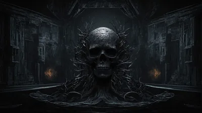 Skull Throne in a Dark Hall HD Wallpaper