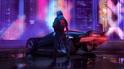 Mercenary Beside a Sports Car at Night HD Wallpaper