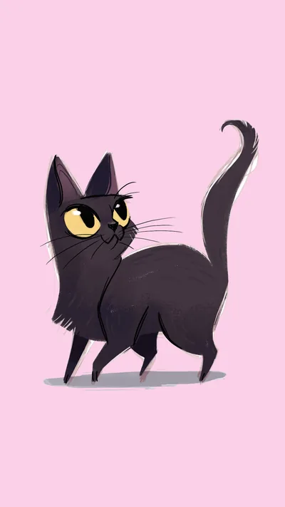 Cartoon Cat on a Pink Background HD Phone Wallpaper