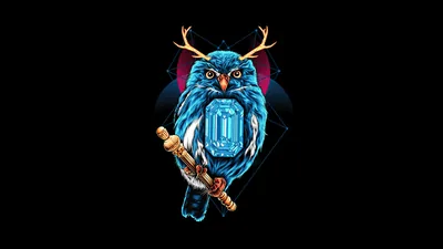 Blue Owl with Antlers Emblem HD Wallpaper