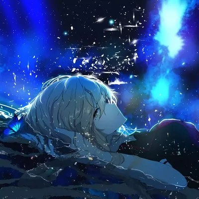 Live wallpaper Anime girl in a black dress under the night sky on VSThemes