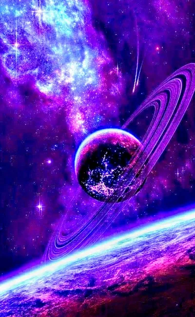 Pink Ringed Planet Above a World's Edge HD Phone Wallpaper