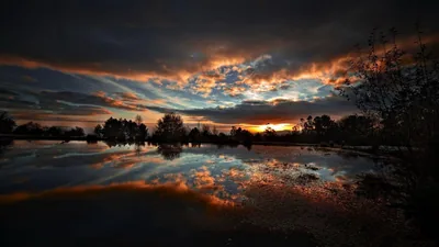 Sunset Reflected in Still Water HD Wallpaper