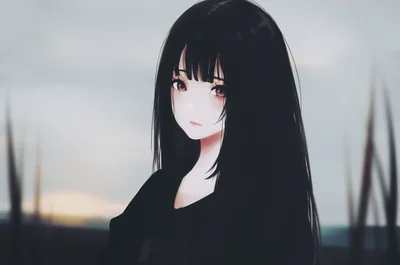 Black Haired Anime Girl at Dusk HD Wallpaper