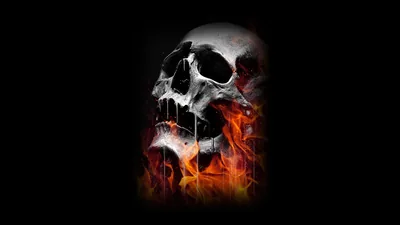 Burning Skull Above Orange Flames HD Wallpaper
