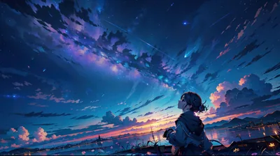 Stargazing Girl Under Deep Blue Clouds HD Wallpaper