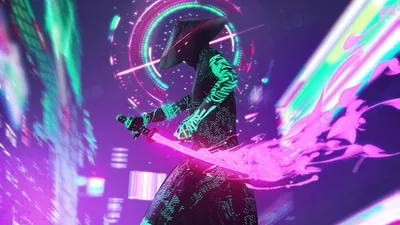 Neon Samurai with an Energy Sword HD Wallpaper