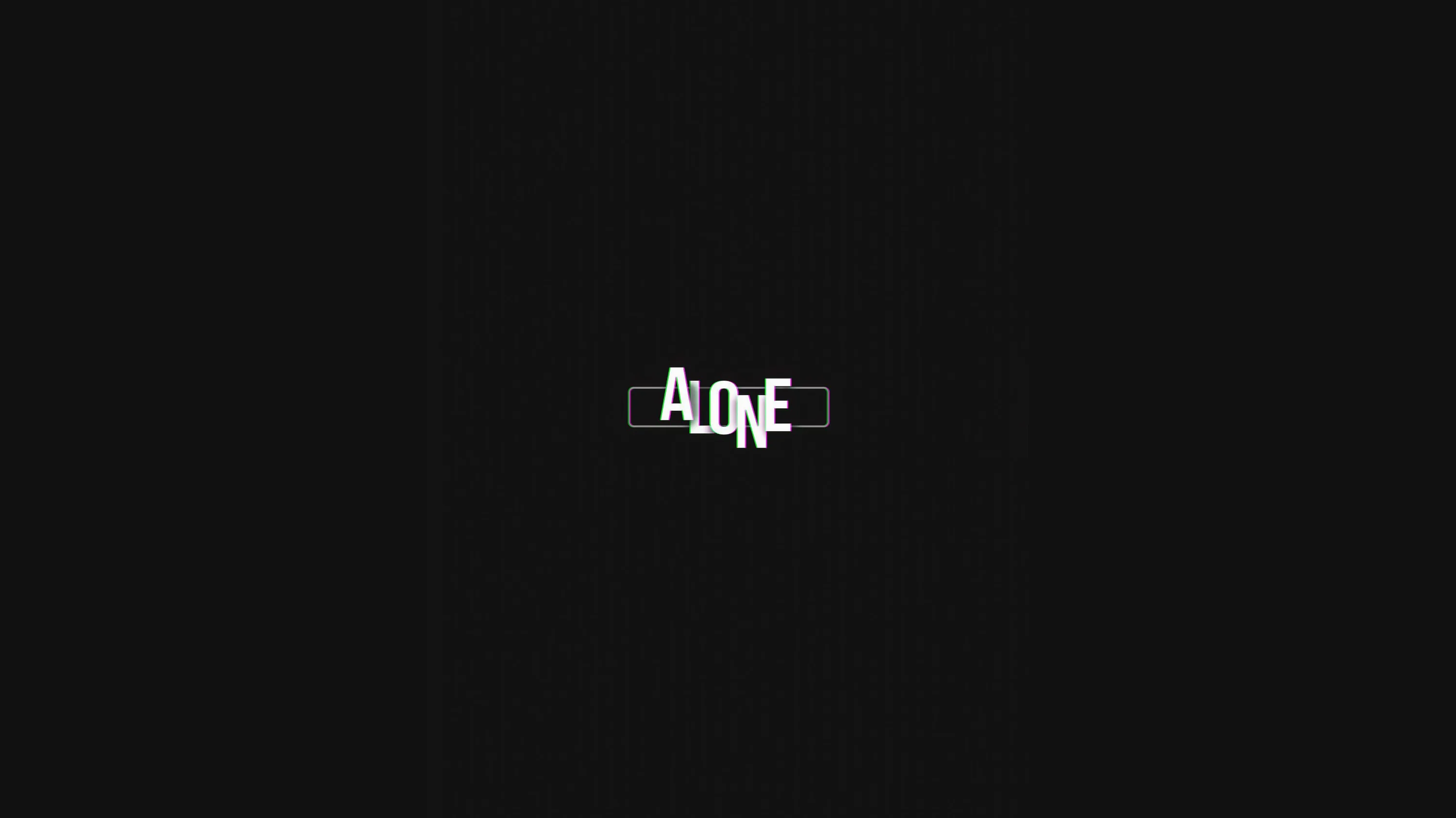 Tiny white block capitals spell ALONE at dead centre of an otherwise empty black frame, true black to every edge for AMOLED screens.