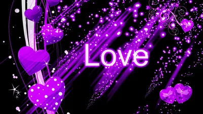 Purple Glitter Hearts with Love Text HD Wallpaper