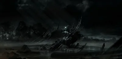 Shipwreck Ruins in Dark Mist HD Wallpaper
