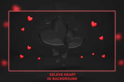 3D Black Love Heart 3D Background Graphic