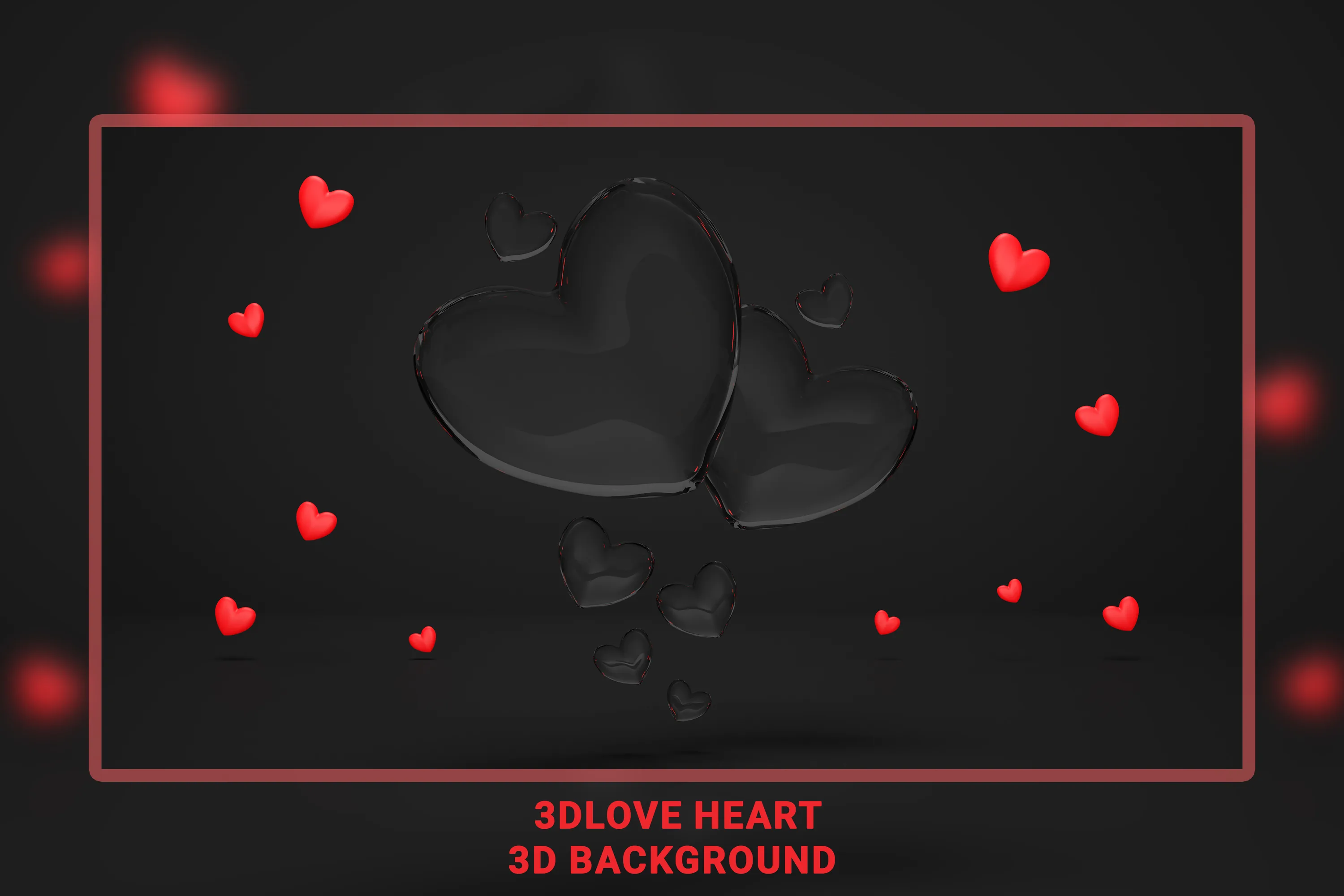 3D Black Love Heart 3D Background Graphic