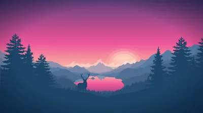 Deer Silhouette by a Pink Sunset Lake HD Wallpaper