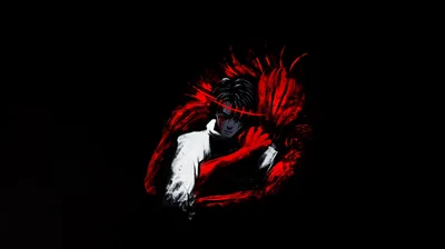 Red and White Figure on Pure Black HD Wallpaper