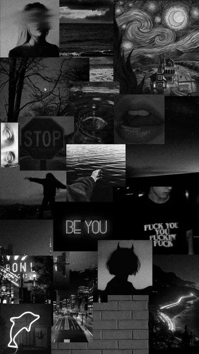 Punk Photo Collage in Black and White HD Phone Wallpaper