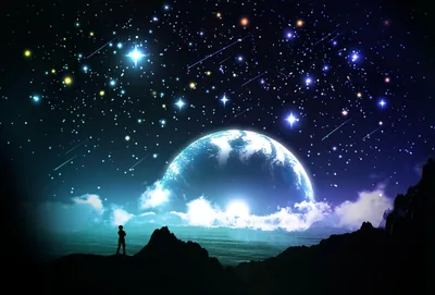 Fantasy Night Sky with Rising Planet HD Wallpaper