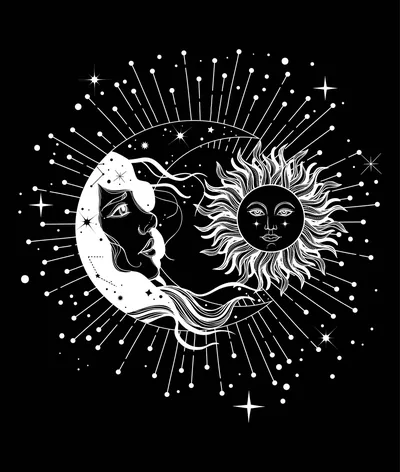 Sun and Moon Line Art on Black HD Phone Wallpaper