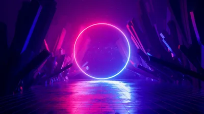 Neon Ring Over a Wet Floor HD Wallpaper