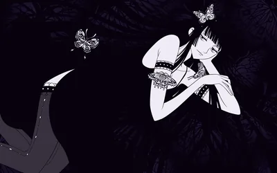 Ichihara Yuuko with Butterflies in Black and White HD Wallpaper