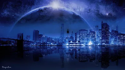 Night City Skyline Under a Rising Planet HD Wallpaper