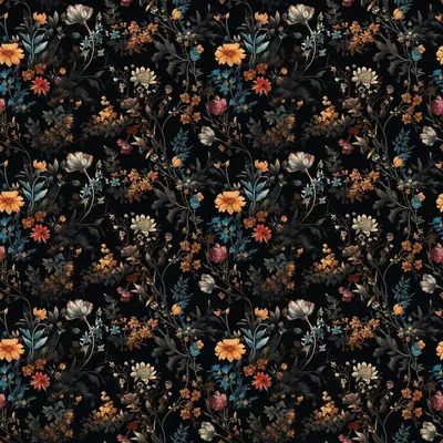 Vintage Wildflowers on Black Fabric HD Wallpaper