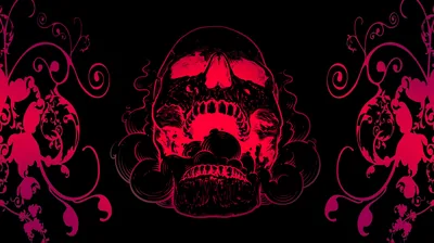 Neon Pink Skull with Damask Scrolls HD Wallpaper
