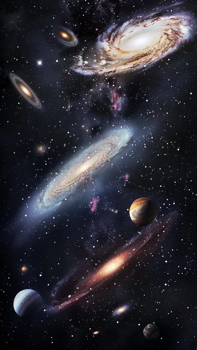 Galaxies and Planets Collage HD Phone Wallpaper