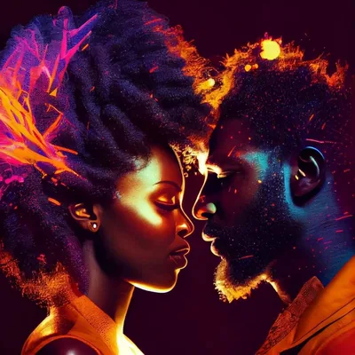 Couple Forehead to Forehead in Neon HD Wallpaper