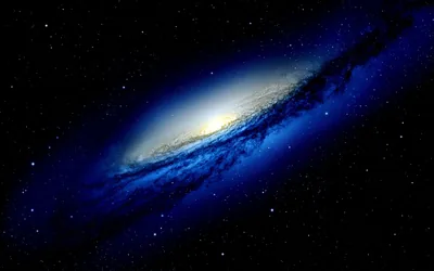 Golden-Cored Galaxy in a Blue Void HD Wallpaper