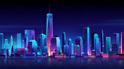 Vector Skyline in Blue and Pink HD Wallpaper
