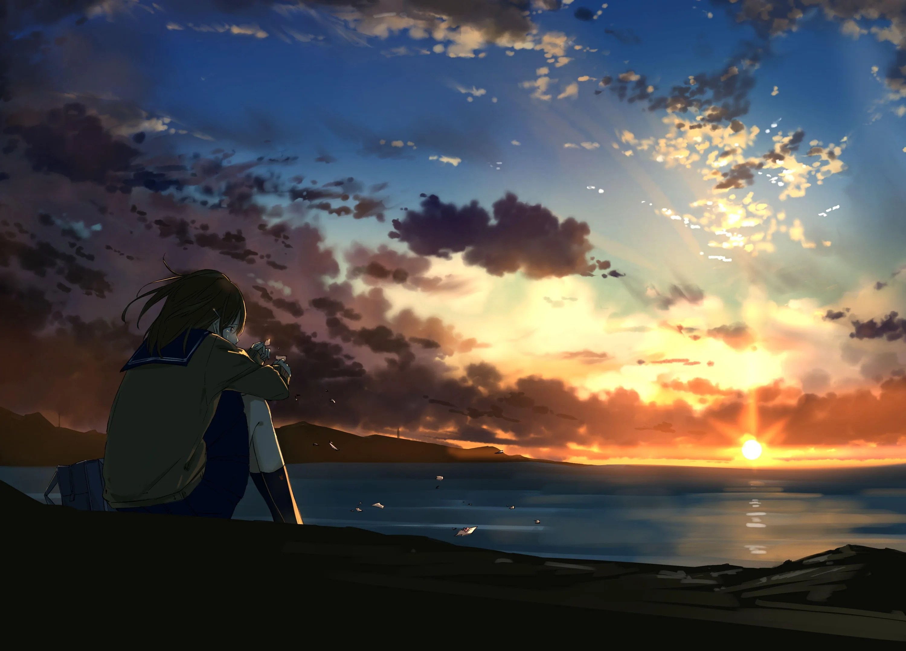 Anime Boy Alone In The Sea Wallpapers