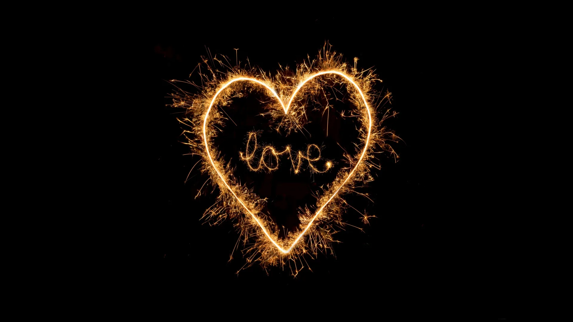 Love heart Wallpaper 4K, Sparkles, Night, Black background