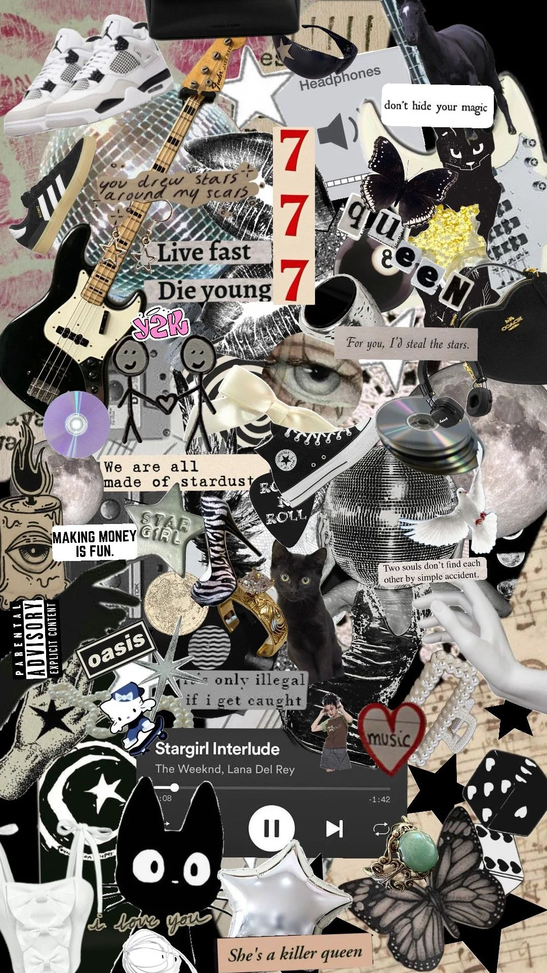 a lil nice y2k grunge coquette black and white wallpaper for you little